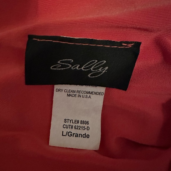 New Floor Length Gown, melon color with lace, design by Sally. - Picture 2 of 3